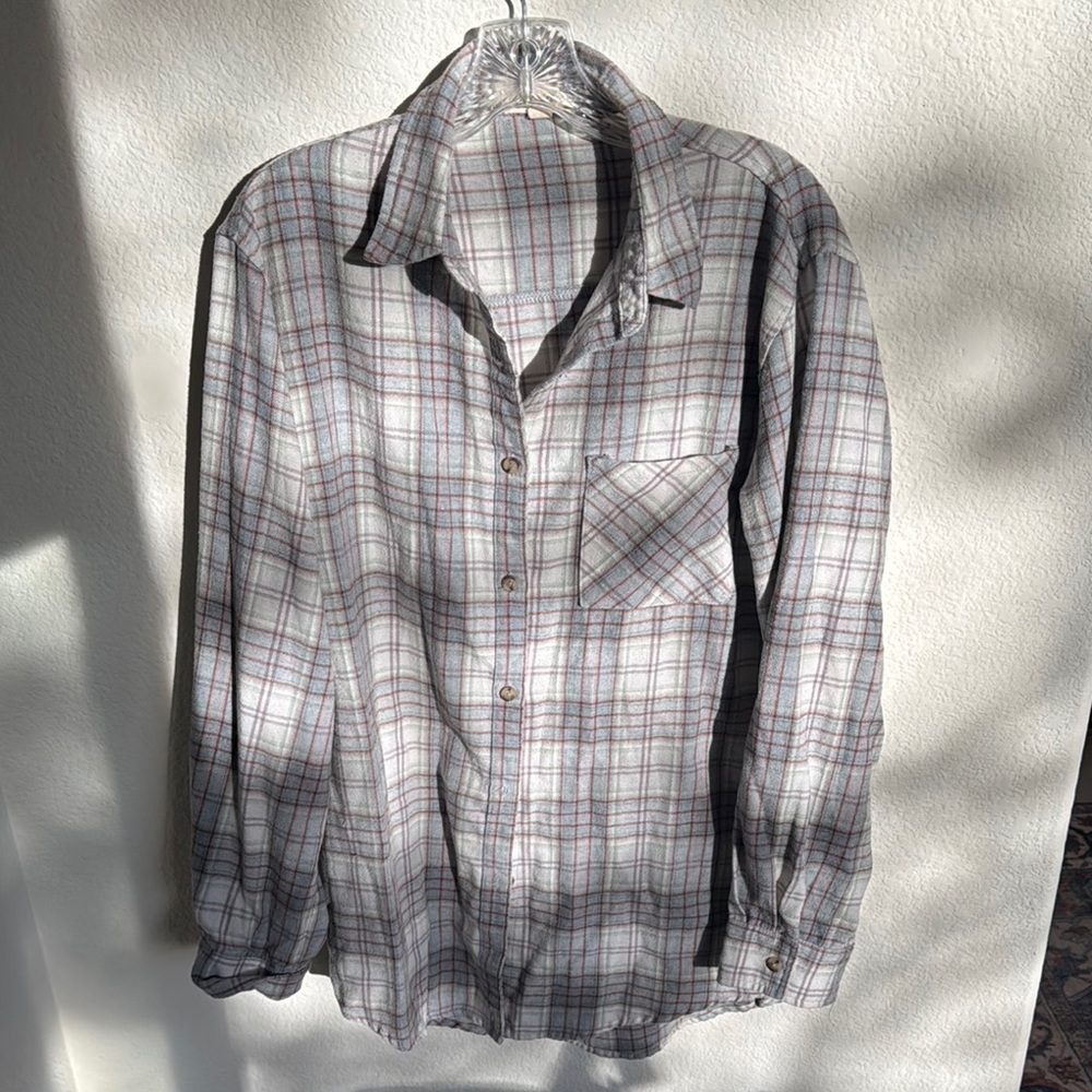 Shop Stevie Oversized Light Blue Plaid Shirt
